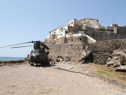 An army helicopter on the Pe&ntilde;on de V&eacute;lez de la Gomera