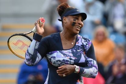 Serena Williams during a match at the Eastbourne Tournament in late June.