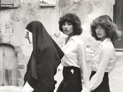Image by Alice Springs for a Jean Louis David campaign in 1971, with Newton dressed as a nun.