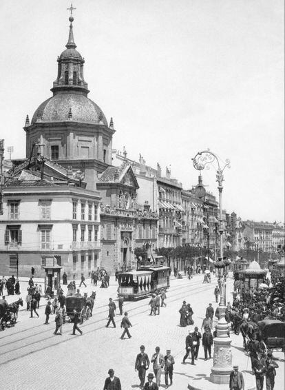 A tram passes through the center of Madrid in this undated photo.