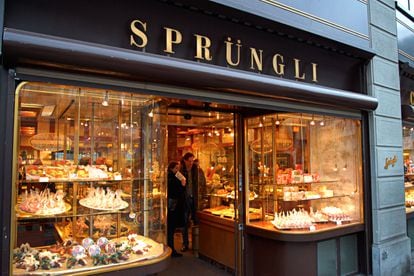 Shop window of the Sprüngli confectioners in Zurich, Switzerland.