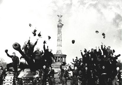 Russian Tankist celebrate after the Second World War was declared over May 9, 1945, Berlin, Germany. 