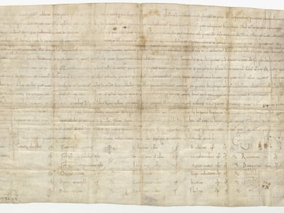 This document, known technically as OSUNA CP.37, D.9 is a 12th-century forgery by the monks of San Pedro de Cardeña.