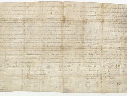 This document, known technically as OSUNA CP.37, D.9 is a 12th-century forgery by the monks of San Pedro de Cardeña.