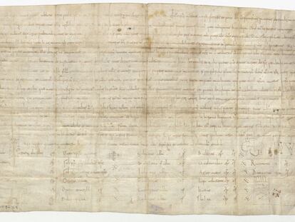 This document, known technically as OSUNA CP.37, D.9 is a 12th-century forgery by the monks of San Pedro de Cardeña.