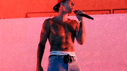 Justin Bieber sings at Coachella Festival in Abril 2022.