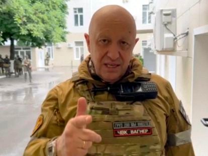 Yevgeny Prigozhin, the owner of the Wagner Group military company, records his video addresses in Rostov-on-Don, Russia, Saturday, June 24, 2023.