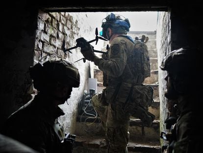 Members of a Ukrainian unit locate Russian targets on the front line and attack them with mortars and bomb drones, in the village of Mala Tomachka, in Ukraine’s Zaporizhzhia region, on Thursday, June 16, 2023.