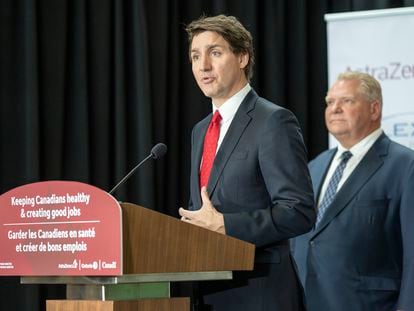 Canadian Prime Minister Justin Trudeau answers questions at an announcement in Mississauga, Ontario, on Monday, February 27, 2023.