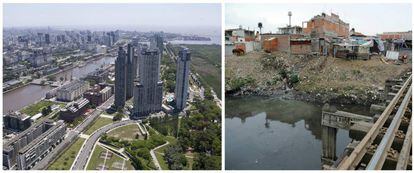 Wealthy Puerto Madero (left) and Barracas.