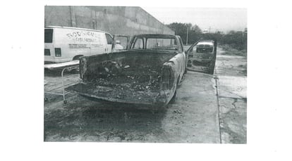The Chevrolet Silverado, at the Rodriguez funerary in Miguel Aleman, when the bodies had recently been unloaded.
