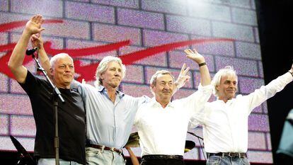 The last image of David Gilmour, Roger Waters, Nick Mason and Rick Wright together, after Pink Floyd's performance at the Live 8 festival in London's Hyde Park on July 2, 2005.