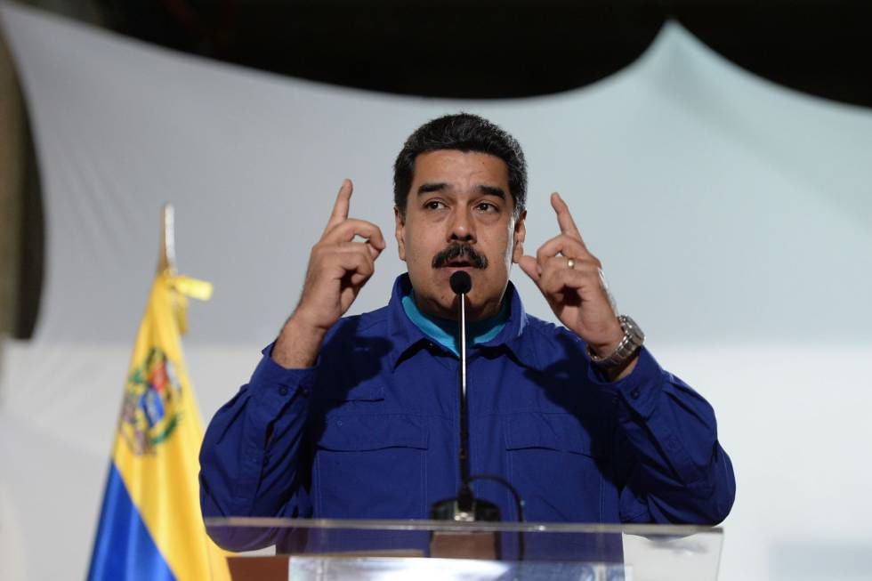 Venezuela President Nicolas Maduro speaking to the press on February 8.