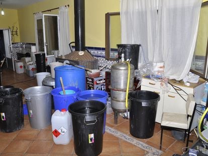 A drug processing laboratory dismantled by police in Castilla-La Mancha, Spain.