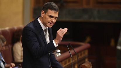 Socialist leader Pedro Sánchez during the debate on Thursday.