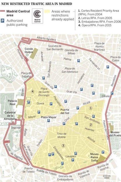 A diagram showing the Madrid Central area when it was launched late last year.