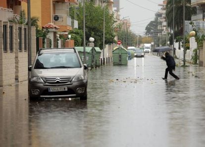 A flooded street in Gandia, in Valencia province.