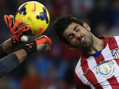 Diego Costa goes in for a header against Getafe.