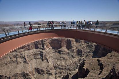 Visitors at the Grand Canyon Skywalk in Arizona.