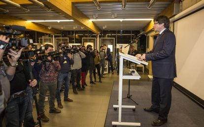 Carles Puigdemont at a press conference on Tuesday.