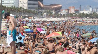 The scene at Barcelona's Barceloneta beach on Sunday.