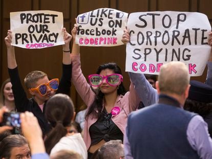 A 2018 protest in the US Senate when a Facebook representative was appearing at a hearing.