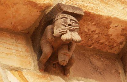 An erotic sculpture at the Church of San Martín de Elines.