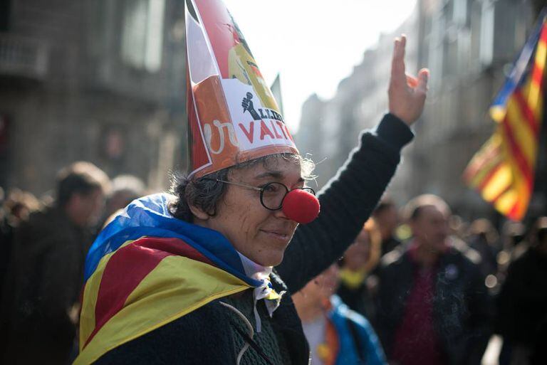 Protesters marching in downtown Barcelona on Thursday.