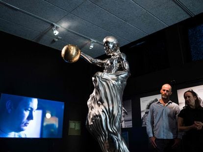 The world's first Al sculpture "The Impossible Statue", is displayed at the Tekniska museum in Stockholm on June 8, 2023