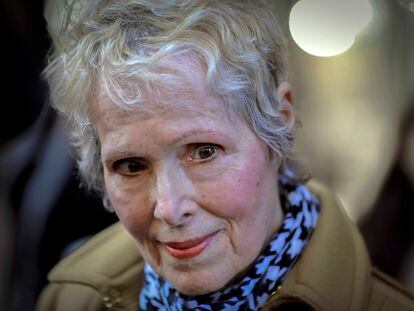 E. Jean Carroll talks to reporters outside a courthouse on March 4, 2020, in New York.