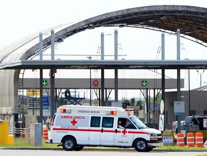 A Mexican Red Cross ambulance transports two Americans found alive after their abduction in Mexico, on March 7, 2023.