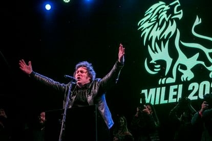 Javier Milei during an Avanza Libertad rally to mark the end of campaigning in Buenos Aires last Saturday.