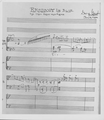 A copy of the first page of the autographed manuscript, Rhapsody in Blue by George Gershwin