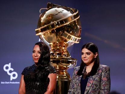 American actresses Selenis Leyva (left) and Mayan Lopez announce the nominations for the 80th Golden Globe Awards on Monday in Los Angeles.
