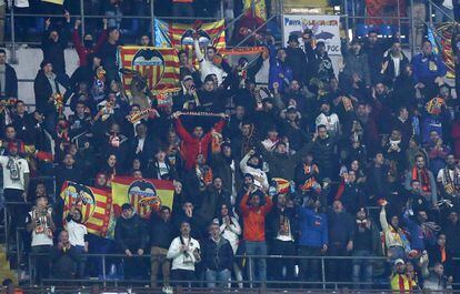 Valencia supporters during the soccer match between Atalanta and Valencia in Milan.