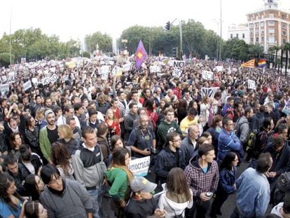 Protestors marching near Congress in Madrid on Sunday. 