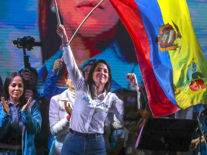 Luisa González, during the closing of her campaign in Quito, on August 16.