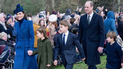 The Prince and Princess of Wales and their three children, on December 25 in Norfolk.