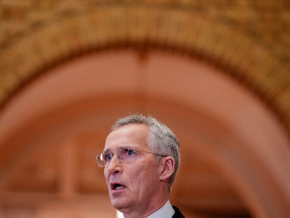 NATO Secretary General Jens Stoltenberg speaks to the media during a press conference in the Norwegian Parlament, in Oslo, Norway, 31 October 2023.