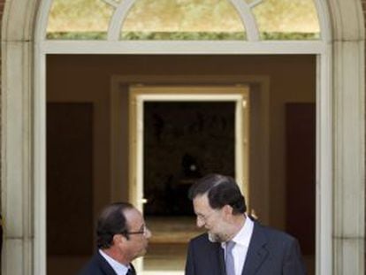 Spanish PM Mariano Rajoy and French President François Hollande in Madrid on Thursday.