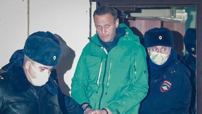 Russian dissident Alexei Navalny at a police station on the outskirts of Moscow this Monday.