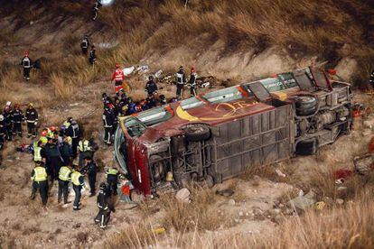 The bus veered off the road and fell 20 meters before crashing to a stop.