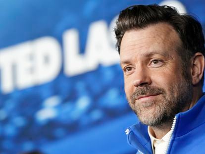 Jason Sudeikis arrives at the season three premiere of "Ted Lasso" on March 7, 2023, at Regency Village Theatre in Los Angeles.