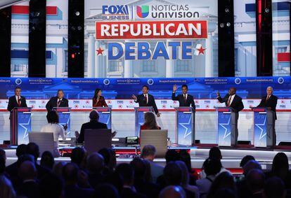 Republican candidates during the debate on Wednesday in Simi Valley, California.