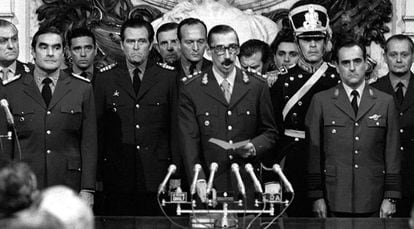 Jorge Rafael Videla gets sworn in as president of Argentina in 1976.