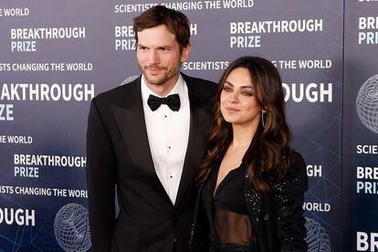 Ashton Kutcher and Mila Kunis at the 9th annual Breakthrough Prize ceremony at Academy Museum of Motion Pictures on April 15, 2023; Los Angeles, California.