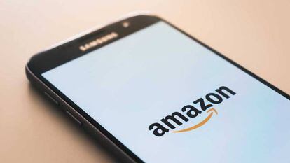 Amazon logo seen on a cellphone.