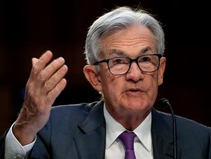 Federal Reserve Chairman Jerome Powell testifies during a Senate Banking Committee hearing on Capitol Hill in Washington on March 7, 2023.