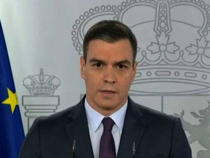 Prime Minister Pedro Sánchez at the news conference on Saturday night.