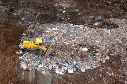 An aerial view of the landfill in Newport, Wales, where a hard drive belonging to James Howells may be located, taken on March 18, 2022.